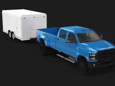 Large Pickup and Cargo Trailer 3D model