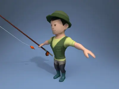 Medieval Fisherman Low-poly 3D model