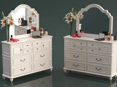  Elegant White Vanity Dresser with Makeup and Perfume 