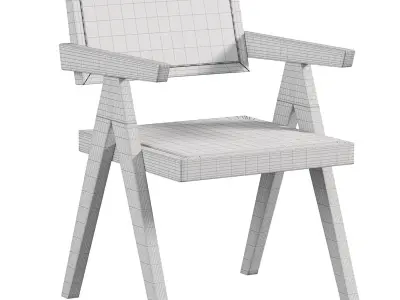 Walnut Japandi Rattan Chair By Homary 3D model