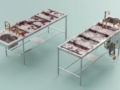  Forensic Lab Table with Tied Bloody Corpse 