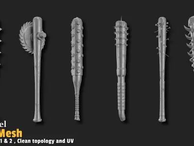 6 Medieval Cudgel Base Mesh Low-poly 3D model