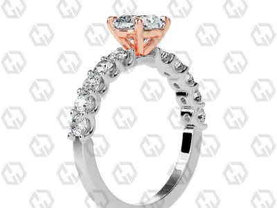 Ring 92 Cushion Shape prong set round on shank with Gems 3D print model