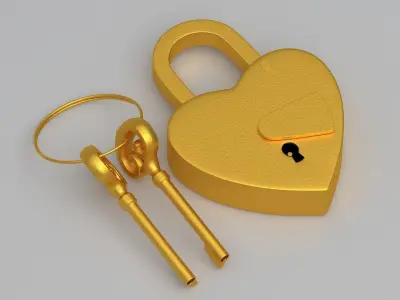 Vintage Love Heart PADLOCK With SKELETON Keys Collection 3D model
