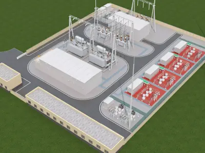 Electrical power substation-power station 3D model