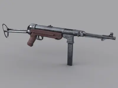 World War II - MP40 Submachine Gun - PBR and Game Ready Low-poly 3D model