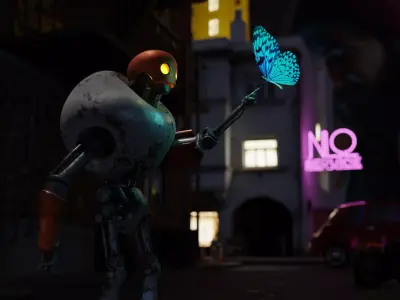robot holding butterfly 3D model