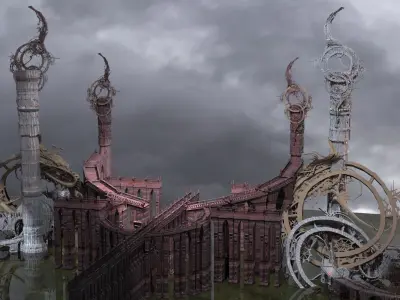 Steampunk Clock garden stairways  3D model