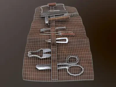  Set of medieval tools Old for gamedev Low-poly 3D model