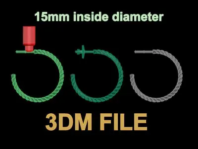 Earring Hoop Cuban Style Link Open Back 15mm inside  3D print model