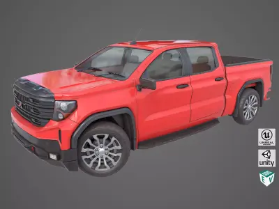 Generic Pickup Truck 02 Red All PBR Unity UE Textures Low-poly 3D model