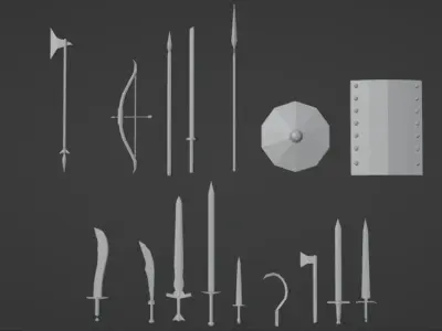 Low-Poly Medieval Weapons Collection  Low-poly 3D model