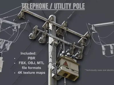 TELEPHONE  - UTILITY POLE  Low-poly 3D model