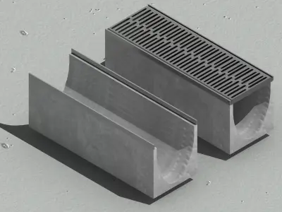V300 Drain Channel Set 1000mm With and Without Grate 3D 3D model