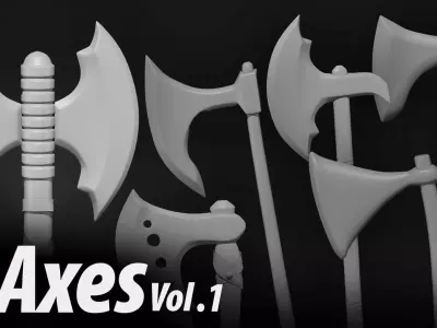 6 medieval axes Free 3D model