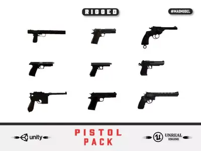 guns rigged pistol pack 3D model