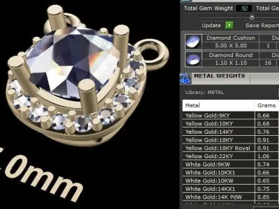 Dainty Diamond Halo Cushion Pendant 5mm 3D print model