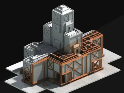 Medieval Low Poly Building  Castle Wooden Village Stone House 48 Low-poly 3D model
