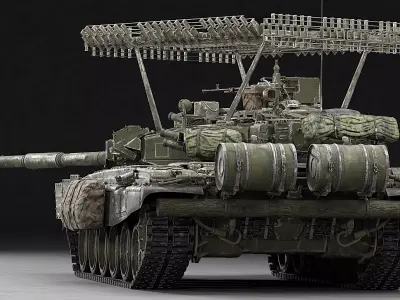 T-90A Main Battle Tank with Modular Stowage and Cope Cage Low-poly 3D model