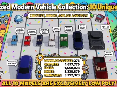 Stylized Modern Vehicle Collection 10 Unique Cars Low-poly 3D model