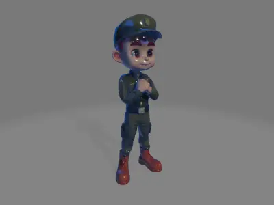 Male Army Cartoon 3D Model Low-poly 3D model