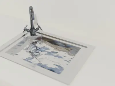 Kitchen Sink with Water Tap and Drain 3D model