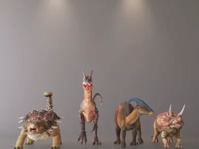 Dinosaurs group Low-poly 3D model