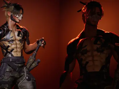 Futuristic Tribal Warrior Low-poly 3D model