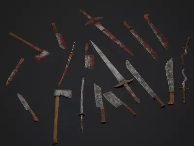 PSX Style Melee Weapons Low-poly 3D model