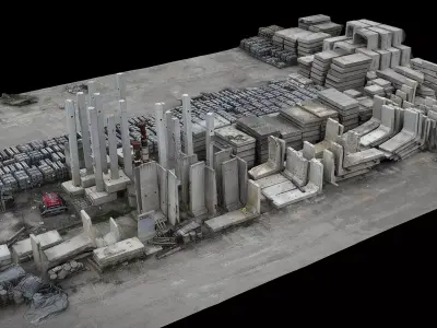 concrete blocks constructions ground photogrammetry Low-poly 3D model