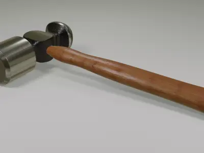 Realistic 3D Hammer with wooden handle Low-poly 3D model