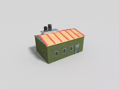low poly building house with roof Low-poly 3D model