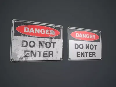 Plastic Danger Sign PBR Game Ready Low-poly 3D model