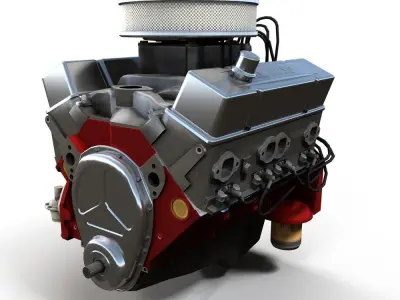 V8 muscle car engine Low-poly 3D model
