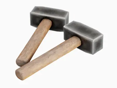 Industrial Wooden Hammer 02 Low-poly 3D model