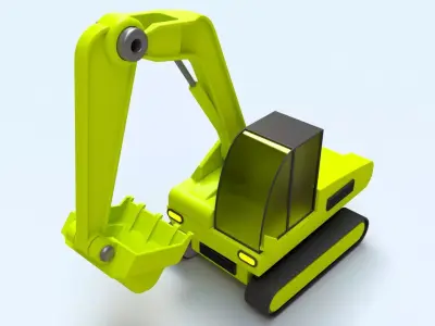 Cartoon Digger Excavator - Rigged and Animated Low-poly 3D model