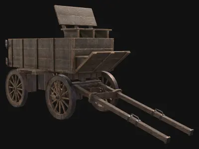 Medieval Wooden Cart 3 Low-poly 3D model