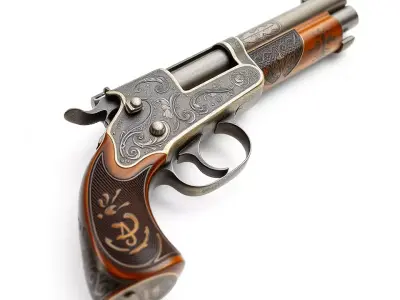 Engraved Vintage Revolver model pack Low-poly 3D model