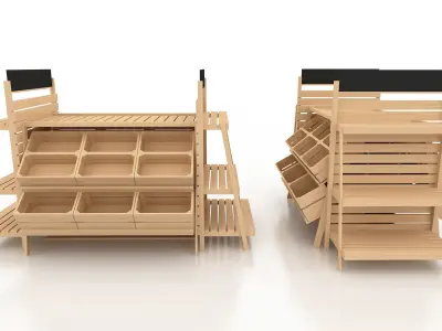 Shelf 3D model 5 wooden with bins 3D model
