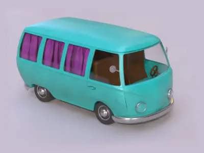 van 3d model turquoise with curtains 3D model