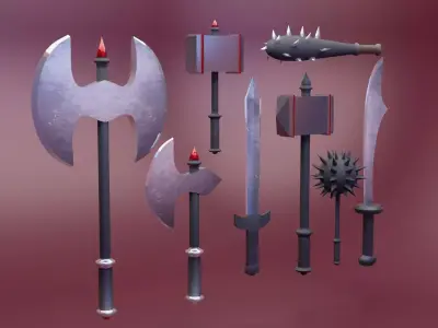 Weapons Pack and Bonus Viking Character Low-poly 3D model