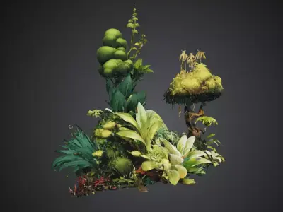 Tropical foliage 3D model Nature Plants Botanical Designs  Low-poly 3D model