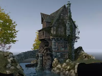 Medieval watermill 3D model