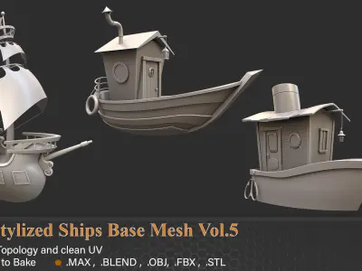 20 Stylized Ships Base Mesh vol-05 3D model