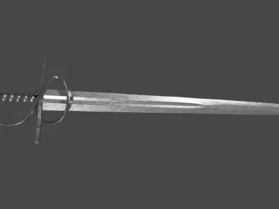 Excalibur sword with Flamberge handle Low-poly 3D model
