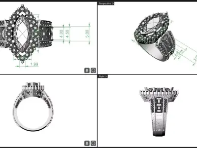 Marquise Elaborate looking engagement ring 3D print model