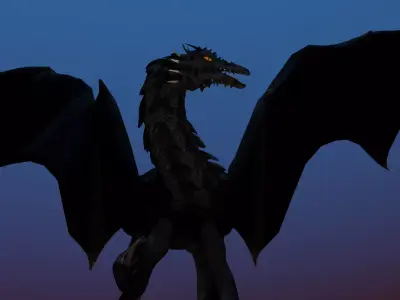 Fantasy Black Dragon Rigged PBR Animated Low-poly 3D model