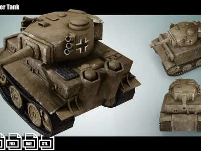 Mini Tiger Tank Low-poly 3D model