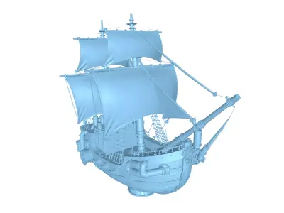 Stylized Pirate Ship 3D Model Cartoon Fantasy Sailing Boat 3D model