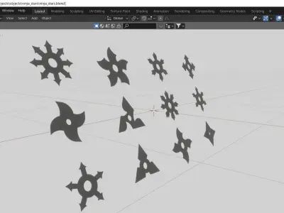 12 different shapes of ninja stars Shuriken Low-poly 3D model